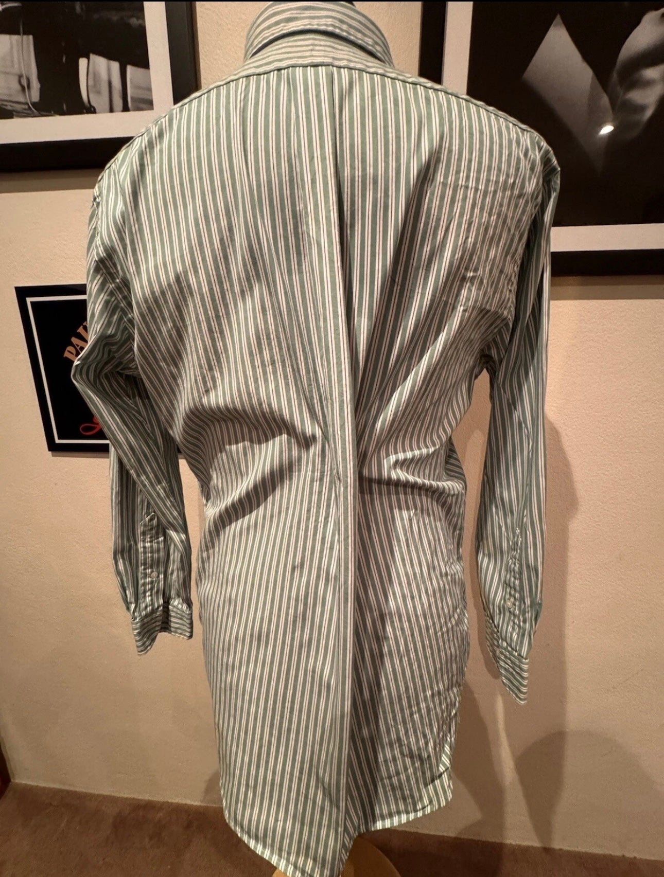 Ralph Lauren 100% Cotton Green White Stripe Shirt Size 16 Large Button Down