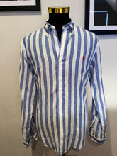 Load image into Gallery viewer, Ralph Lauren Blue / White Stripe 100% Linen Cotton  Size Large Slim Fit