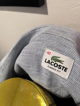 Load image into Gallery viewer, Lacoste 100% Linen Cotton Blue White Pin Stripe Shirt Size Large Classic Fit