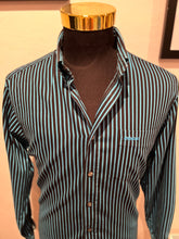 Load image into Gallery viewer, Pringle of Scotland 100% Blue Black Stripe Cotton Shirt Size Large Button Down Collar