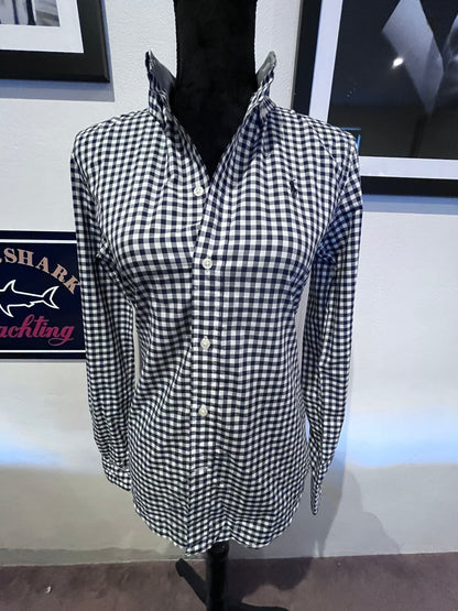 Ralph Lauren 100% Cotton Ladies Navy Gingham Check Shirt Slim Fit Size 6