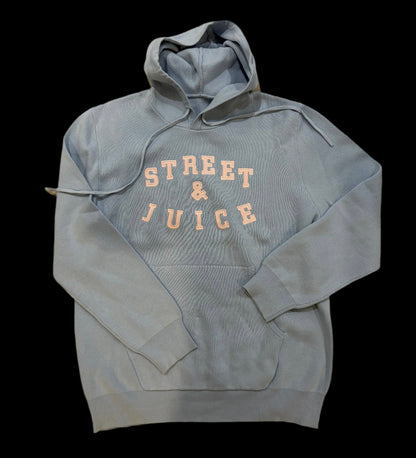 Street & Juice 100% Cotton Knit Pastel Blue Chest Logo Drawer String Hoodie