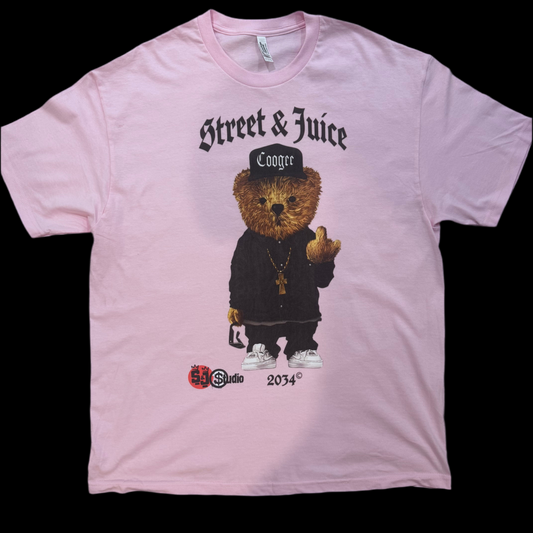 Street & Juice ‘Coogee Bear’ 100% Cotton Pink Chest & Back Logo Tee