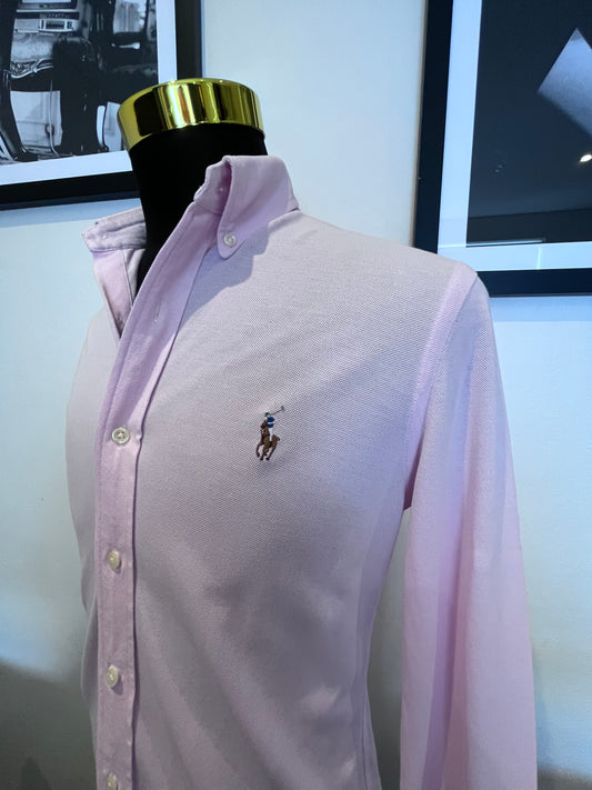 Ralph Lauren 100% Cotton Light Mesh Pink Oxford Knit Shirt Size Small