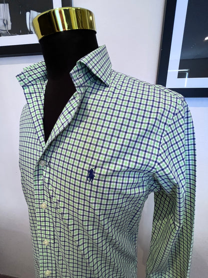 Ralph Lauren 100% Cotton Green Check Shirt Size S Slim Fit