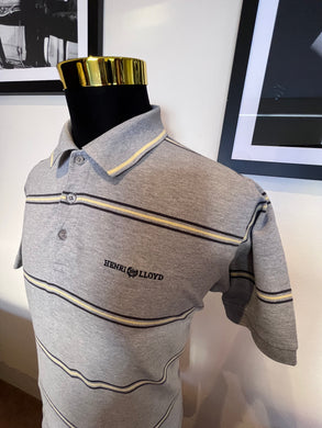 Henri Lloyd 100% Cotton Custom Fit Grey Yellow Stripe Polo Shirt Size Medium