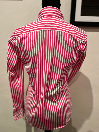 Ralph Lauren Women’s 100% Cotton Pink White Stripe Shirt Size 4 Slim Fit