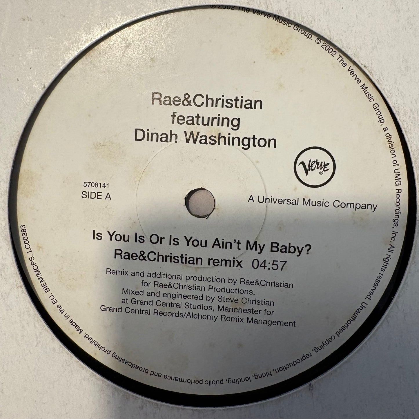 Rae & Christian Feat Dinah Washington “Is You Is Or Is You Ain’t My Baby” 2 Track 12inch Vinyl Record