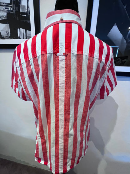 Fred Perry Women’s 100% Cotton Red White Stripe Shirt Slim Fit Size 16