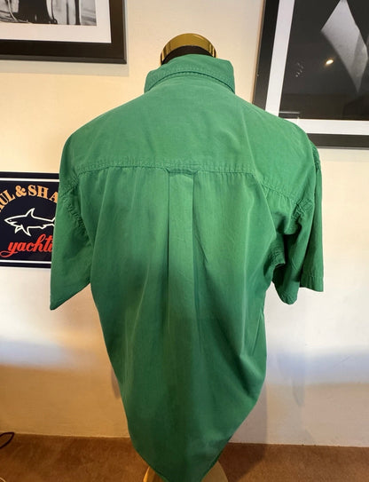 Ralph Lauren 100% Cotton Green Short Sleeve Shirt with Chest Logo Button Down