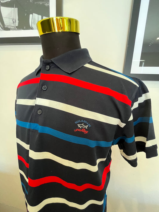 Paul & Shark 100% Cotton Blue Striped Polo Shirt Size XXL Made in Italy Fits more like a Large / XL
