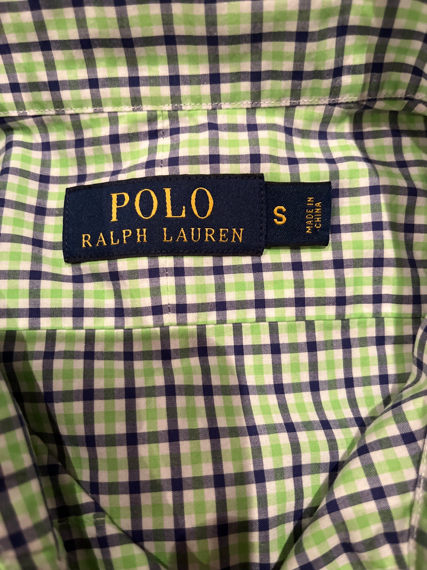 Ralph Lauren 100% Cotton Green Check Shirt Size S Slim Fit