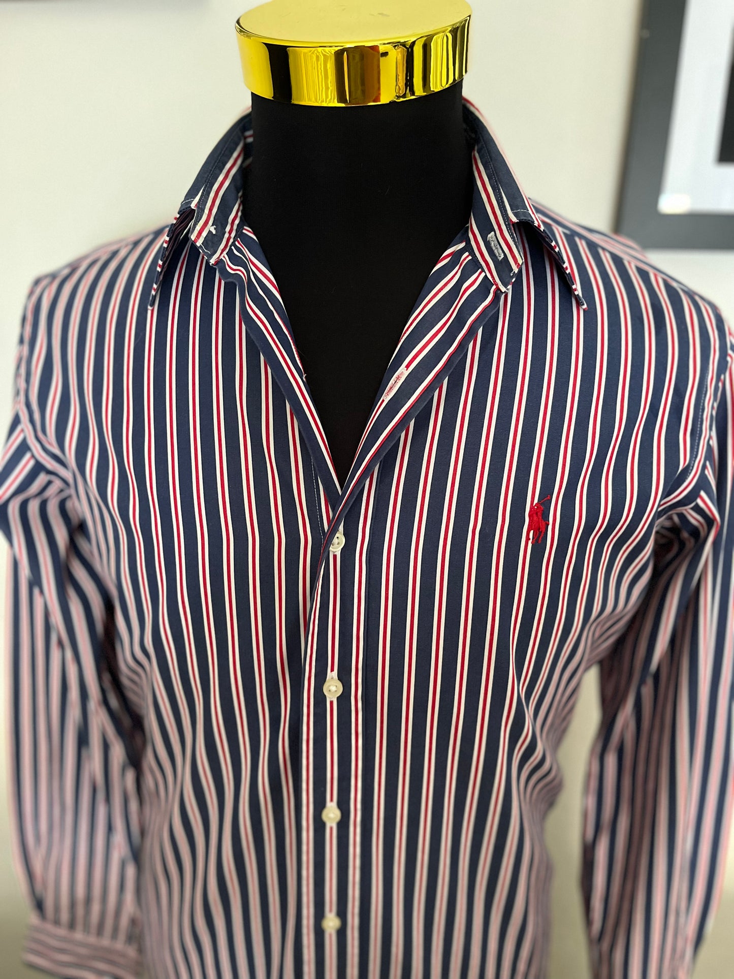 Ralph Lauren 100% Cotton Blue Red Button Down Shirt Size S Classic Fit, Fits Small to Medium