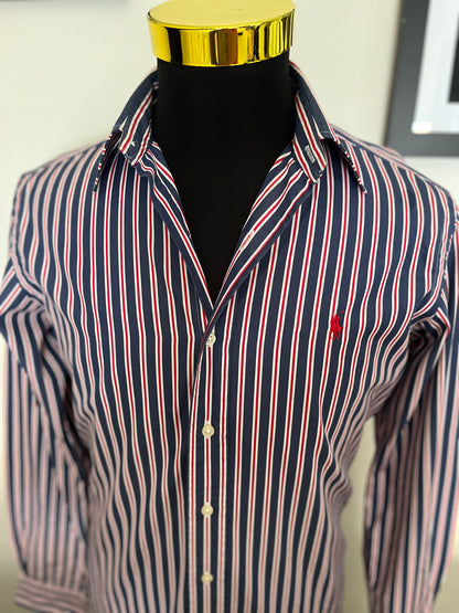 Ralph Lauren 100% Cotton Blue Red Button Down Shirt Size S Classic Fit, Fits Small to Medium