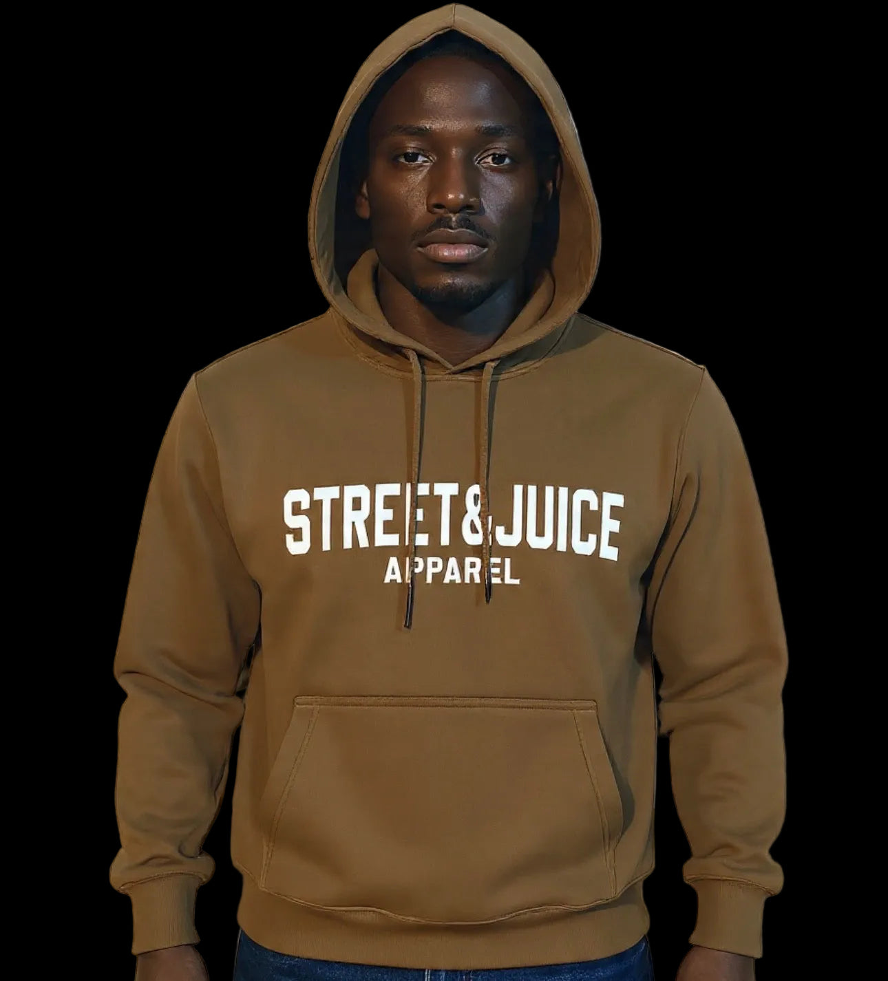 Street & Juice 100% Cotton Brown Chest Logo Drawer String Hoodie
