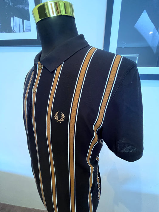 Fred Perry 100% Cotton Black Gold Stripe Polo Shirt Size XL