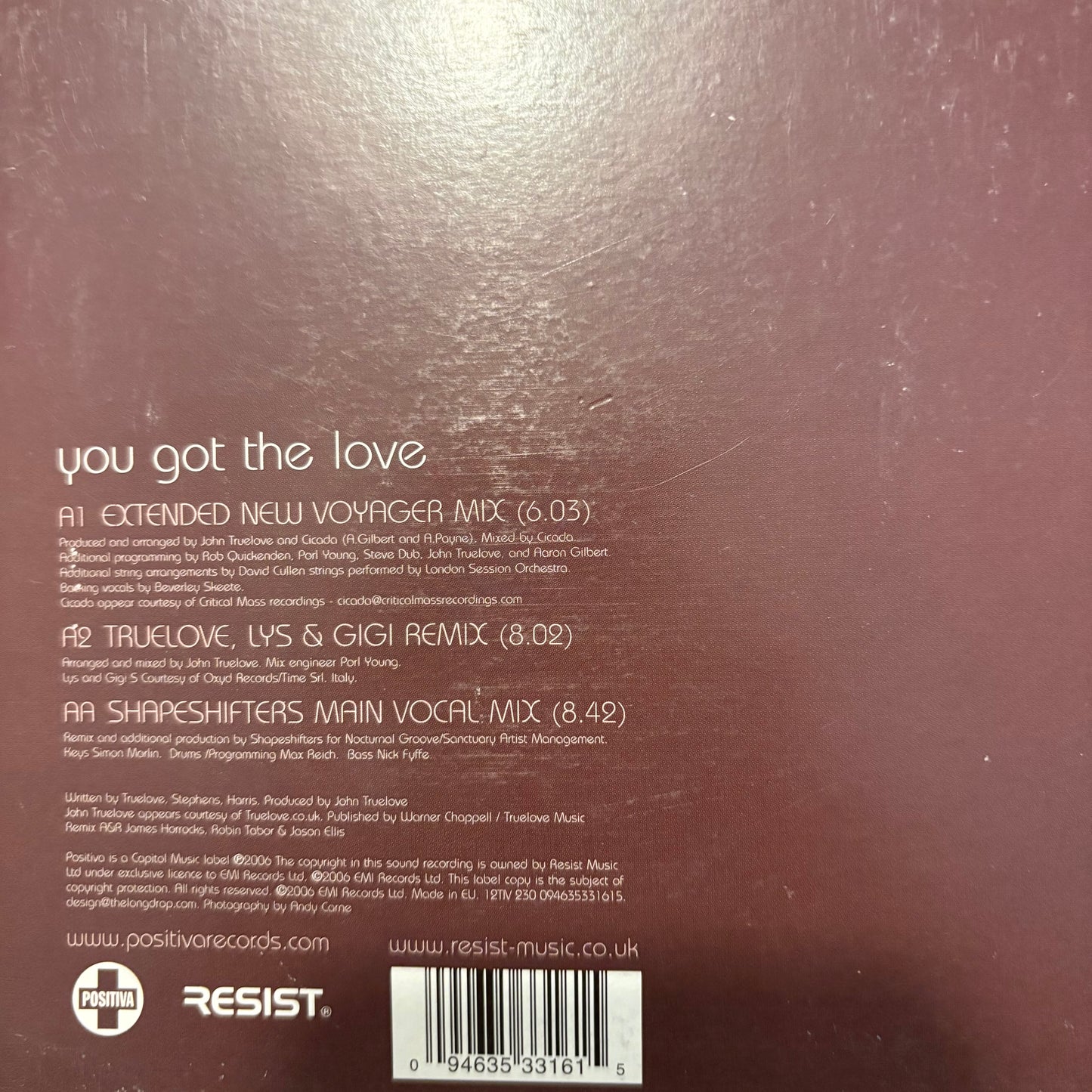 The Source Feat Candi Staton “You’ve Got The Love” 3 Version 12inch Vinyl Record on Positiva