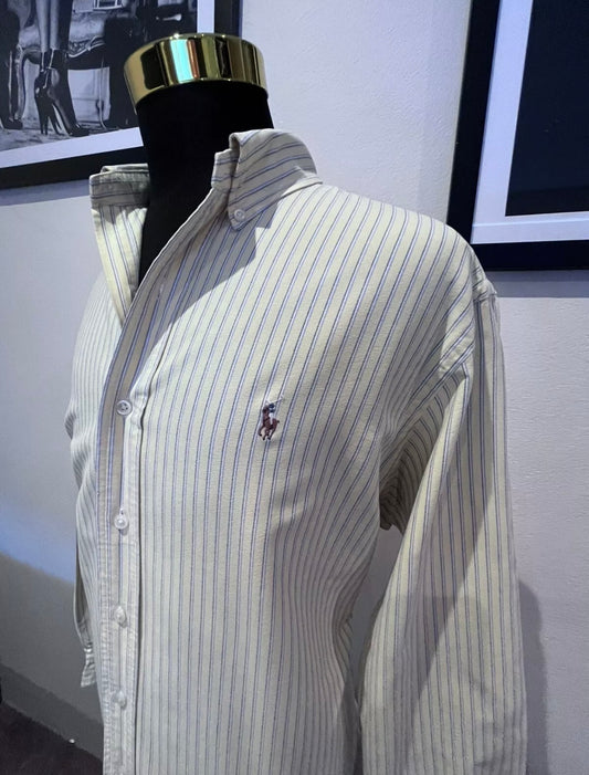 Ralph Lauren 100% Cotton Yellow / Blue Stripe Oxford Shirt Size XL Custom Fit