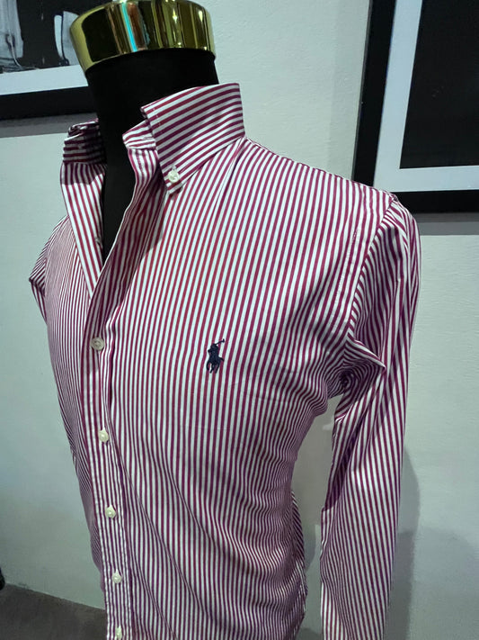 Ralph Lauren 100% Cotton Red White Stripe Shirt Size S Size Classic Fit