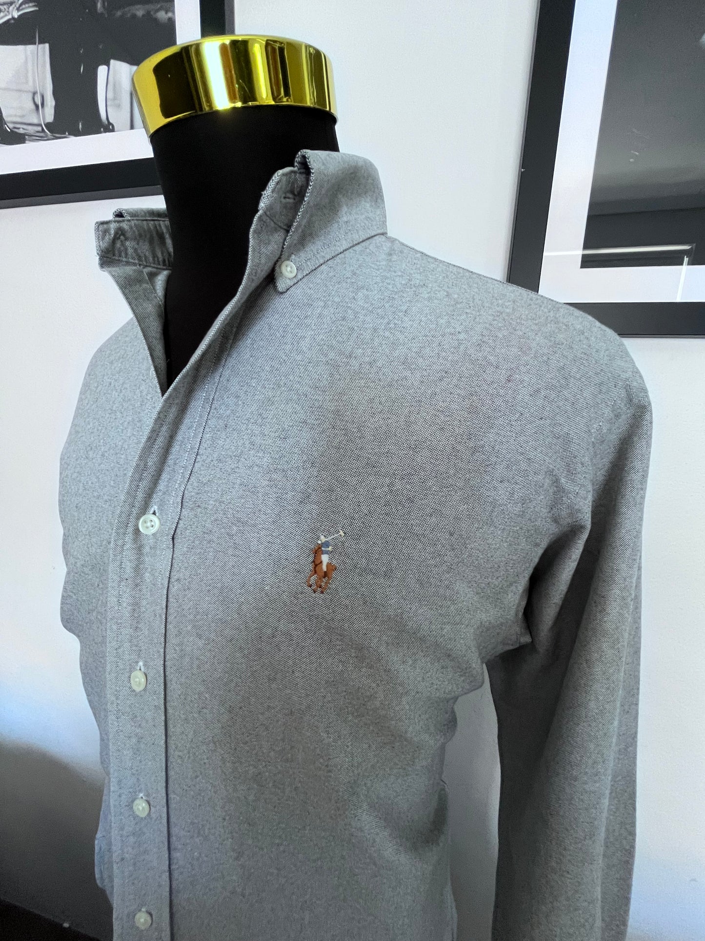 Ralph Lauren 100% Cotton Grey Button Down Shirt Size L Classic Fit 15.5/39