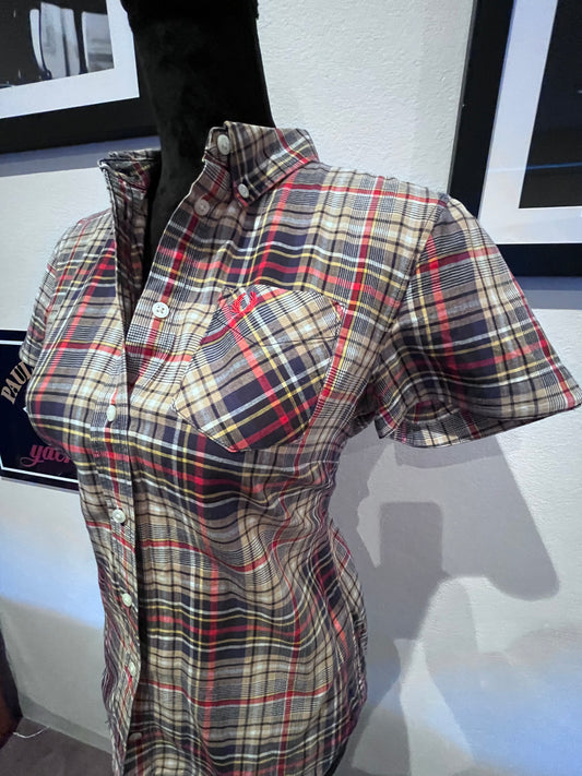 Fred Perry Women’s 100% Cotton Blue Red Check shirt Slim Fit Size UK8