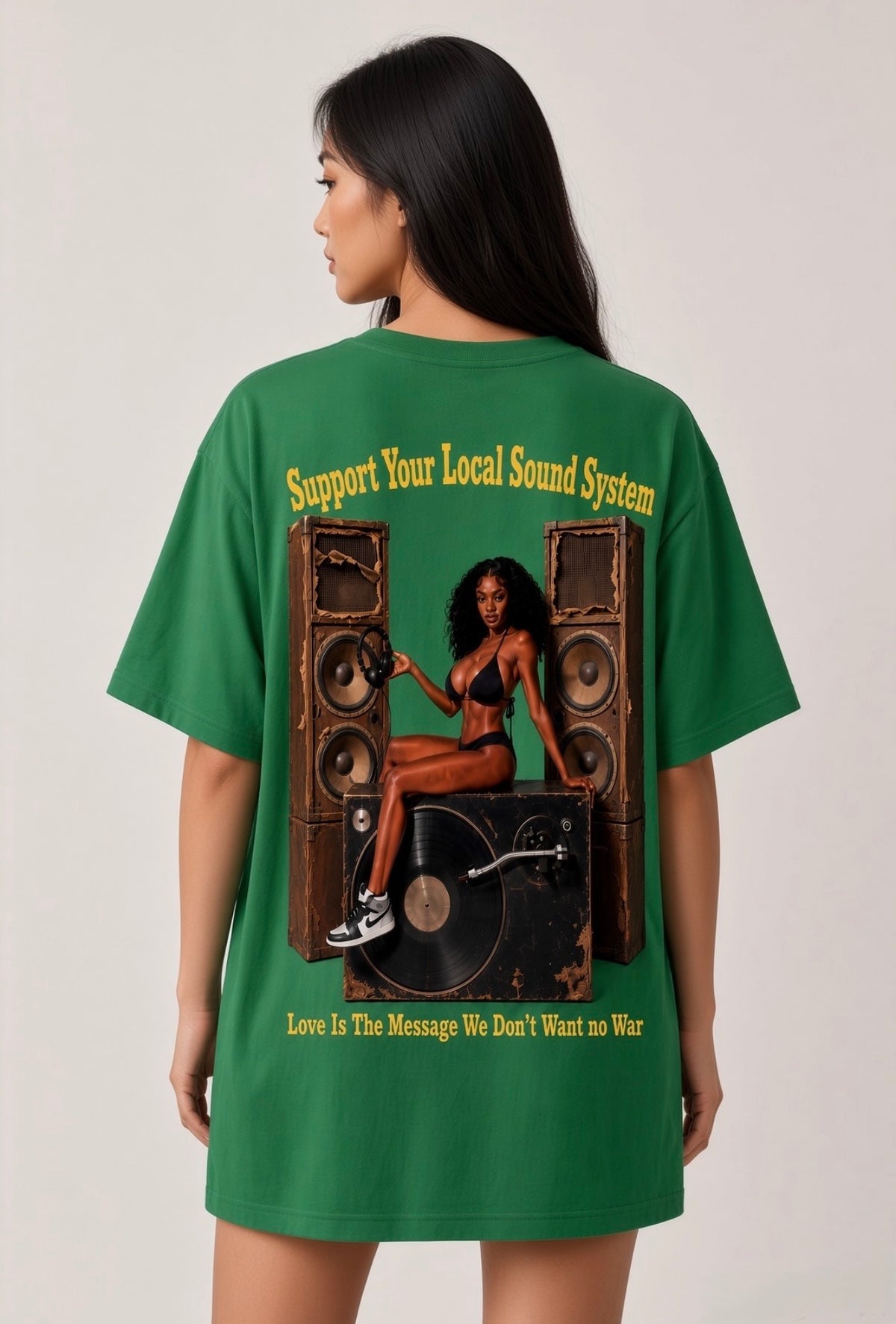 Street & Juice “Support Your Local Sound System” 100% Green Heavyweight Cotton Graphic Tee