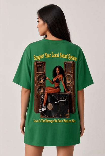 Street & Juice “Support Your Local Sound System” 100% Green Heavyweight Cotton Graphic Tee