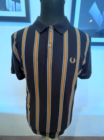 Fred Perry 100% Cotton Black Gold Stripe Polo Shirt Size XL