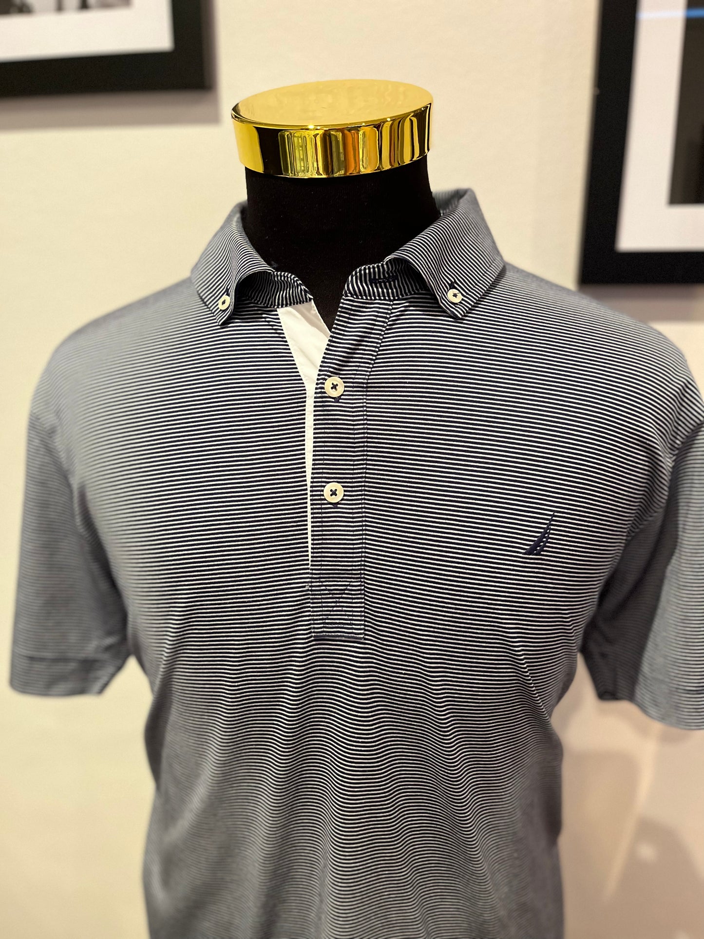 Nautica 100% Cotton Blue White Polo Shirt Size XL Regular Fit