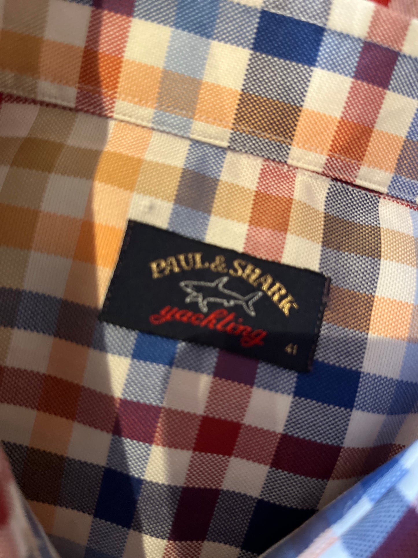 Paul & Shark 100% Cotton Red Blue Check Shirt Size 41 Large Made In Italy Classic Fit