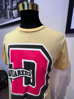DSquared2 100% Cotton Yellow Logo Print Tee Size XL Made In Italy