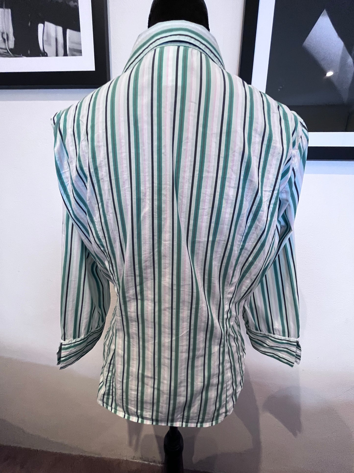 Lacoste 100% Cotton Women’s Pink Green Stripe Shirt Size 40 Small
