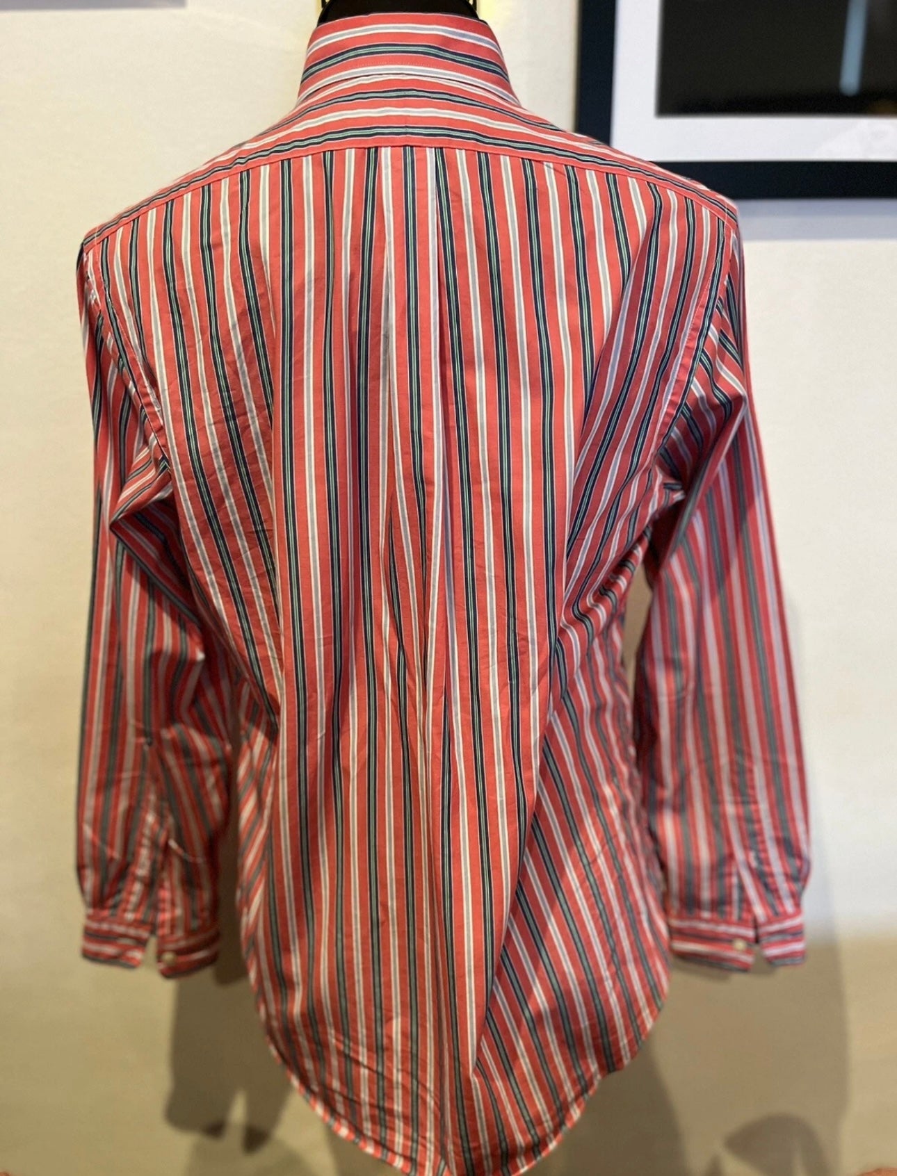 Ralph Lauren 100% Cotton Red Blue Stripe Shirt Size Medium Classic Fit