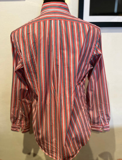 Ralph Lauren 100% Cotton Red Blue Stripe Shirt Size Medium Classic Fit