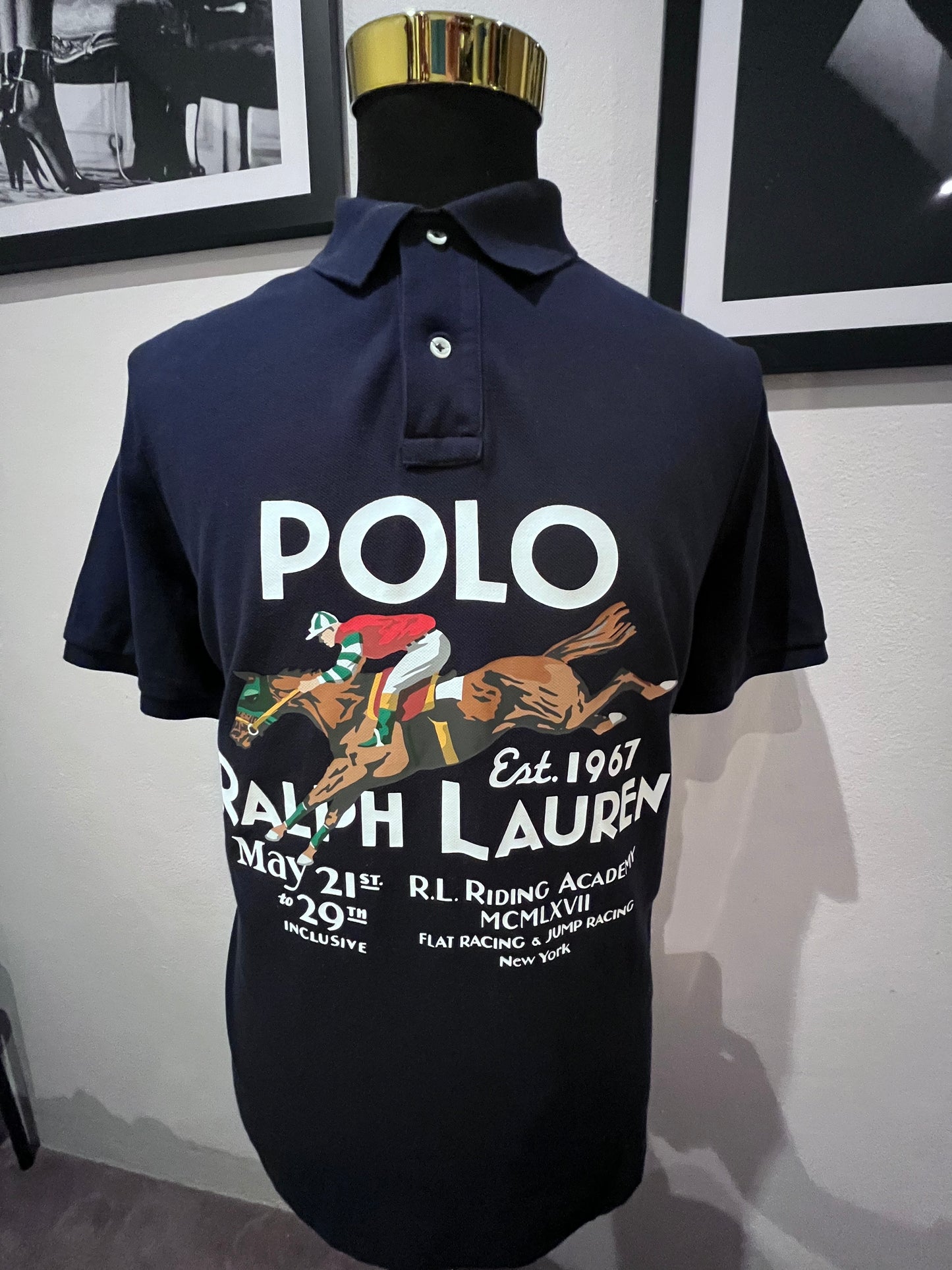 Polo Ralph Lauren 100% Cotton Blue Logo Print Polo Shirt Size Large