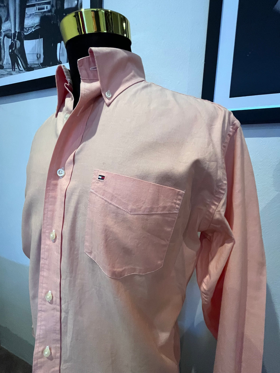 Tommy Hilfiger 100% Cotton Orange Shirt Slim Fit Size Medium Button Down Collar