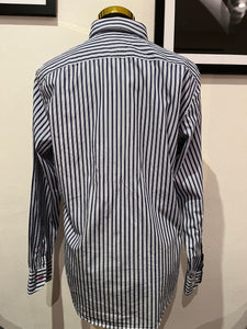 Tommy Hilfiger New York Fit 100% Cotton Blue White Stripe Shirt Size Large