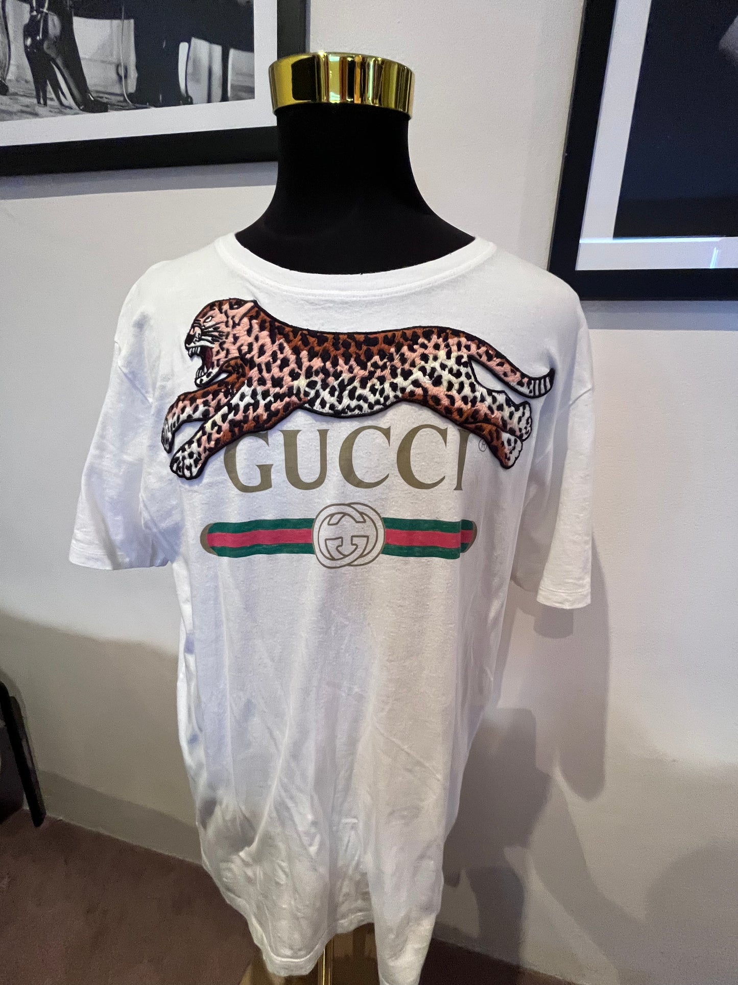Gucci 100% Cotton Logo Embroidered & Print Tee Size L Made in Italy