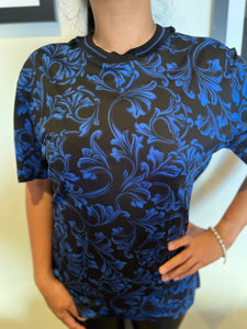 Versace Ladies Blue Baroque Tee Size Small Made it Italy
