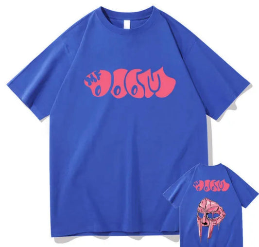 MF  DOOM 100% Cotton Blue Chest & Back Logo Tee 01
