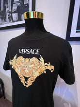 Load image into Gallery viewer, Versace 100% Cotton Black Tee Gold Print Logo Size XL Made in Italy