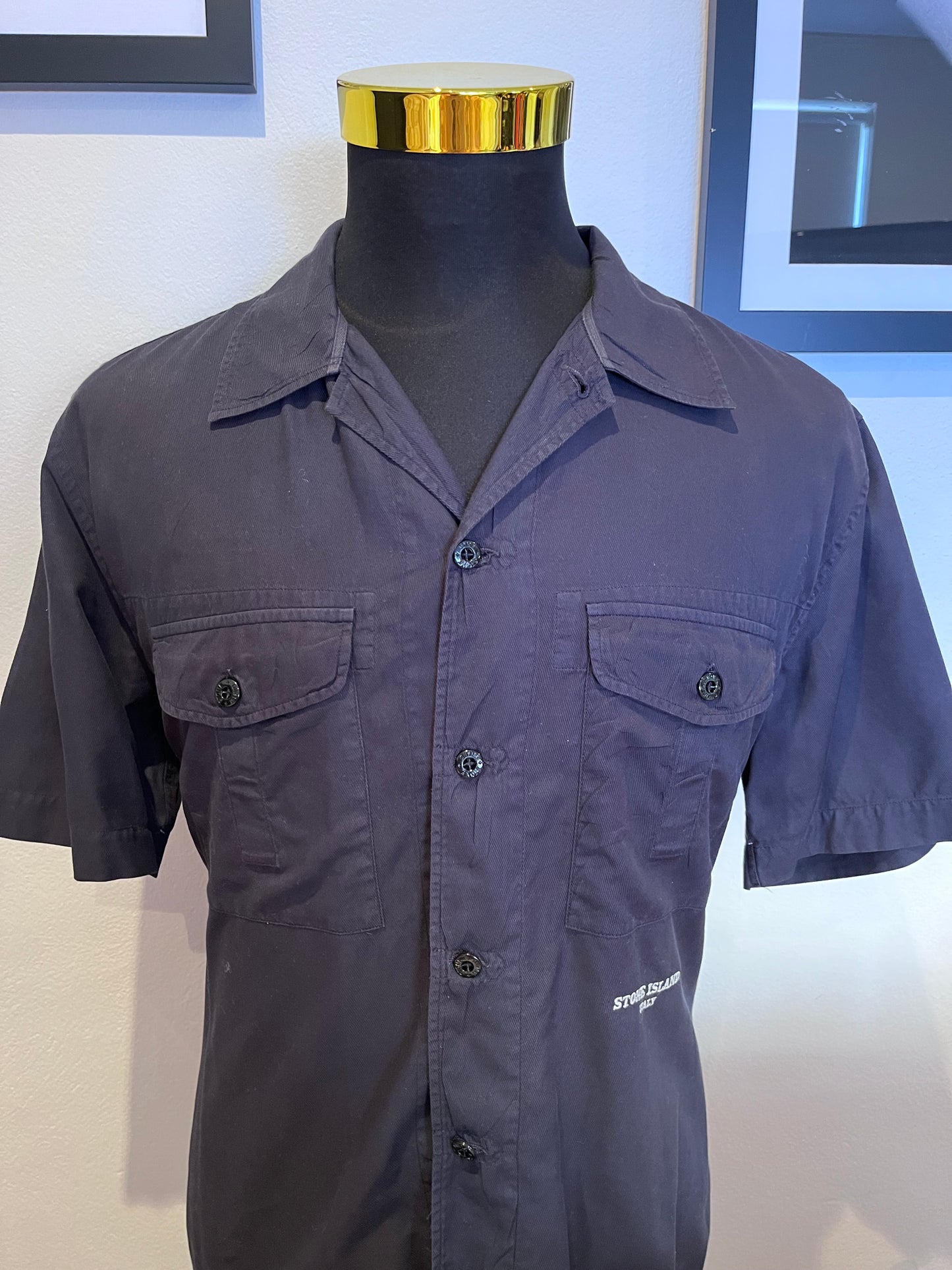 Stone Island 100% Cotton Vintage Short Sleeve Shirt Navy Blue Size Large Regular Fit