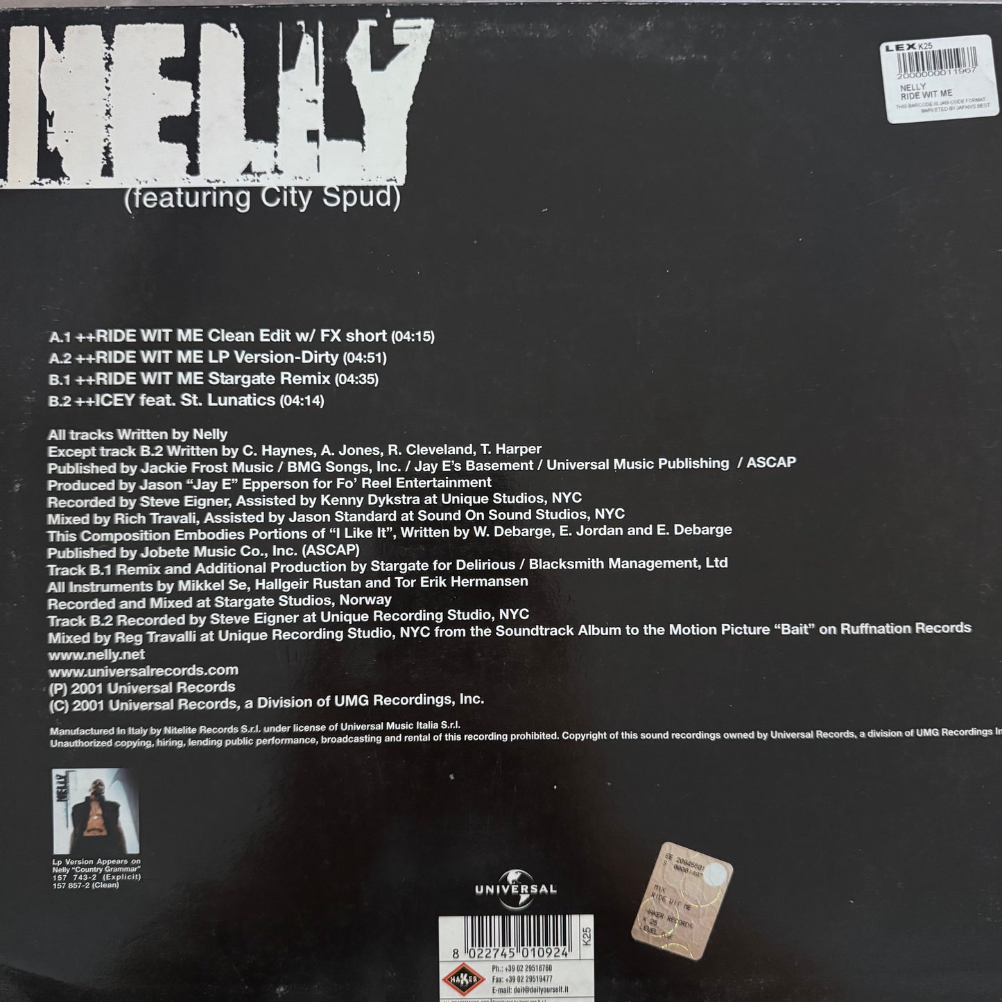 Nelly “Ride Wit Me” 4 Version 12inch vinyl record