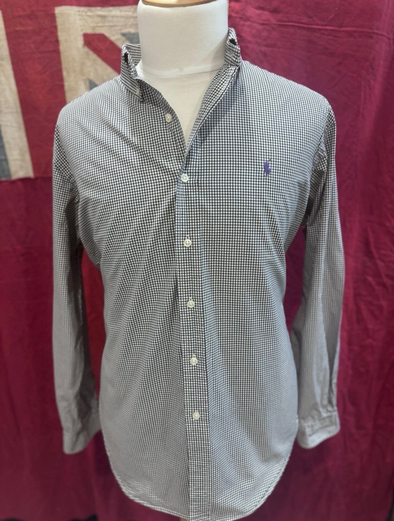 Ralph Lauren 100% Cotton Black Gingham Shirt Size XL Classic Fit
