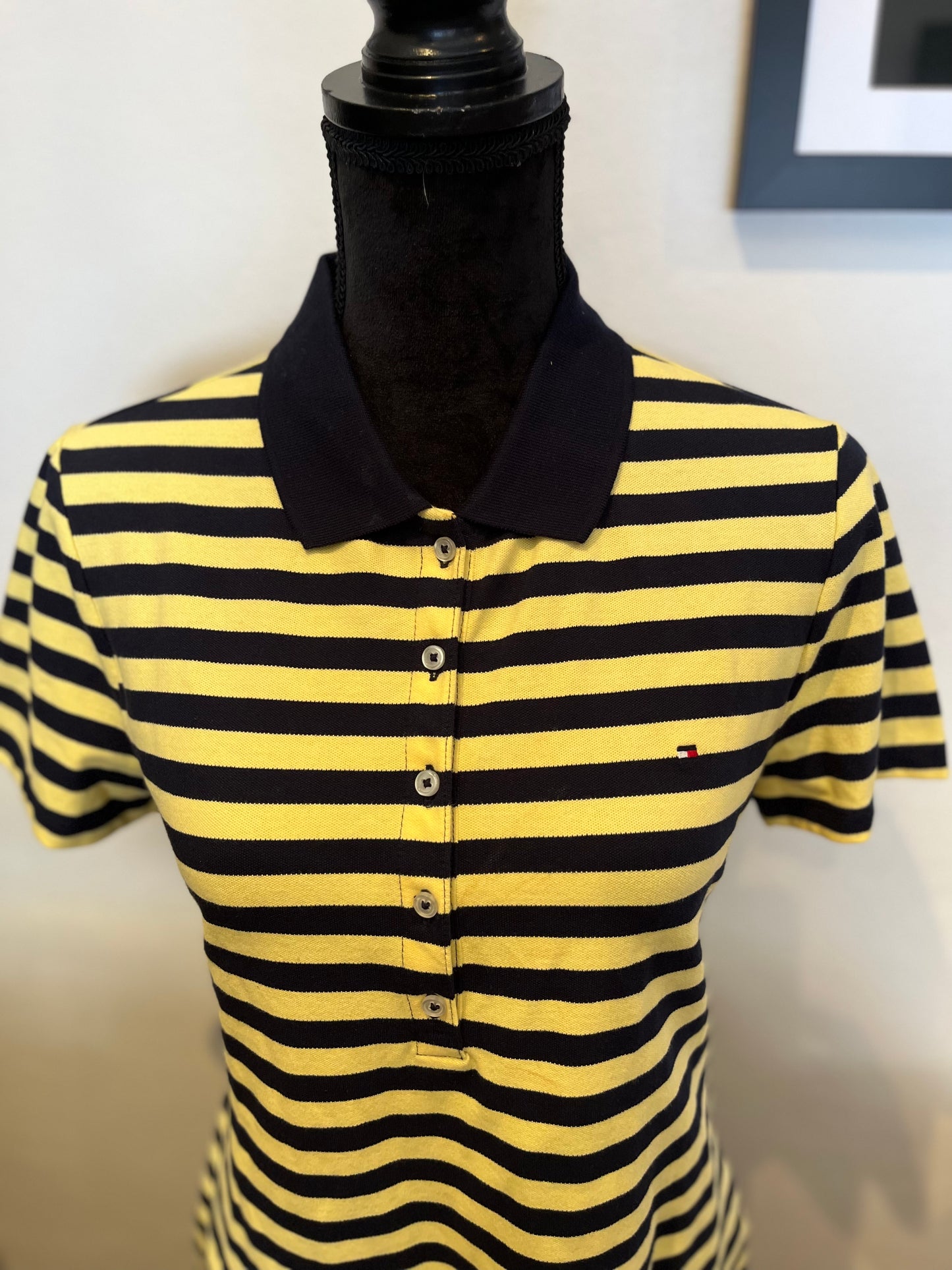Tommy Hilfiger Tommy Girl 100% Cotton Blue Yellow Stripe Polo Size M