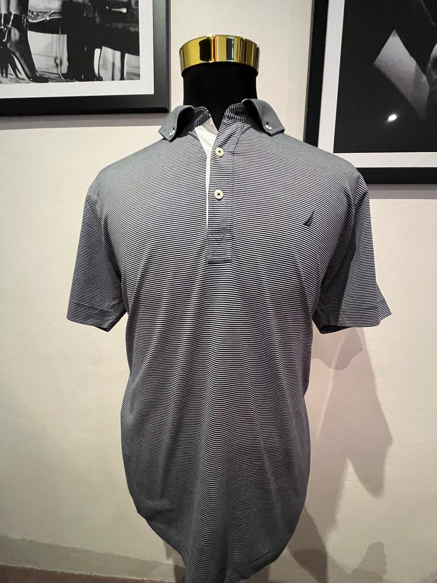 Nautica 100% Cotton Blue White Polo Shirt Size XL Regular Fit