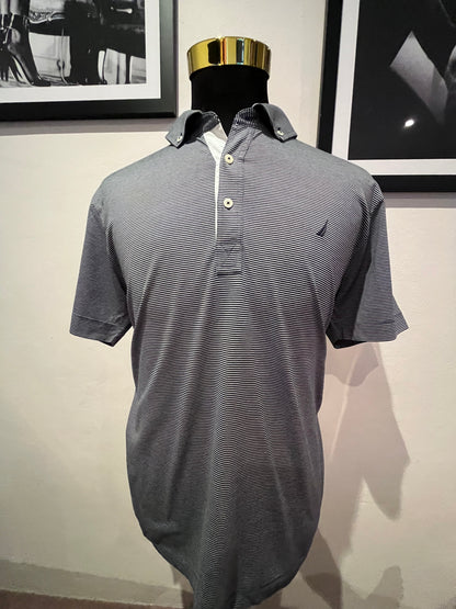 Nautica 100% Cotton Blue White Polo Shirt Size XL Regular Fit