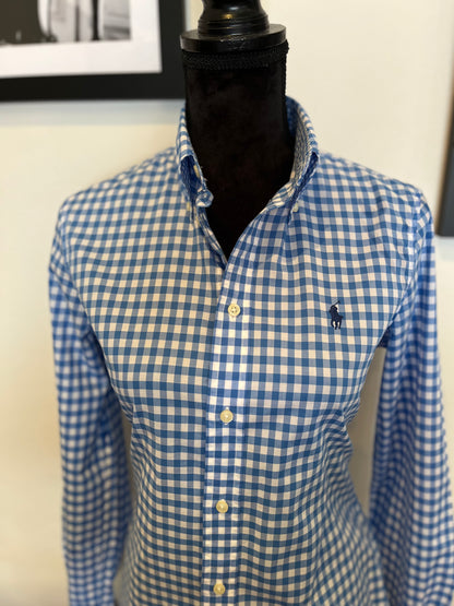 Ralph Lauren Women’s 100% Cotton Blue White Gingham Shirt Slim Fit Size 8 

Garment is in excellent condition 

#ralphlauren #ralphlaurenwoman