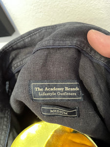 The Academy Brand 100% Linen Cotton Black Shirt Size Medium Slim Fit