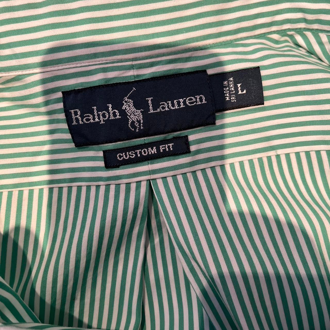 Ralph Lauren 100% Cotton Green Stripe Shirt Size L Custom Fit Button Down Collar